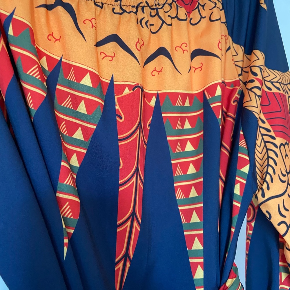 NWOT Haoohu Vibrant Patterned Off-Shoulder Dress Medium - Picture 7 of 8